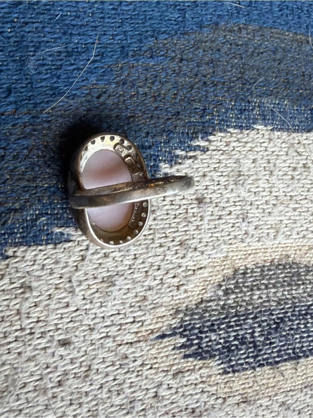 Vintage Oval Pink Mother-of-Pearl Ring with Rhinestone Halo